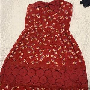 Red summer dress with mini floral print